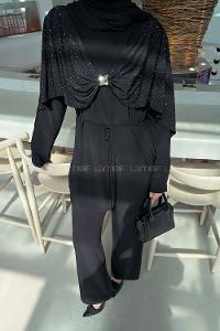 Black Crew Neck Long Arm Cotton Regular Trousers Comfortable Suit