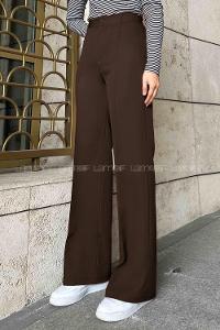 Lamelif Çımalı Bol Paça Pantolon Kahverengi
