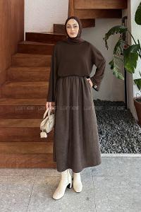 Lamelif Kol Armalı Sweatshirt Acı Kahve