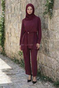 Lamelif Çapraz Kapama Bağlama Detaylı Takım Bordo