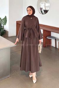Lamelif Bağlama Detaylı Etekli Takım Acı Kahve