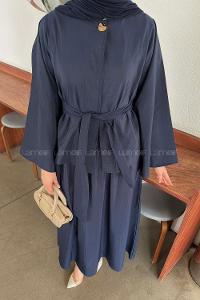 Lamelif Bağlama Detaylı Etekli Takım Lacivert