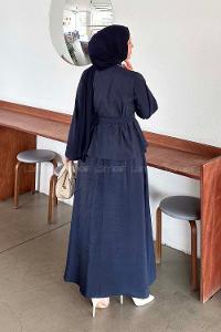 Lamelif Bağlama Detaylı Etekli Takım Lacivert