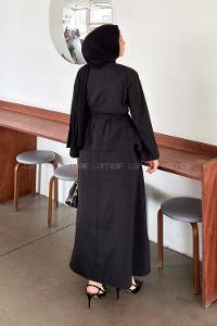 Lamelif Bağlama Detaylı Etekli Takım Siyah