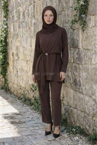 Lamelif Çapraz Kapama Bağlama Detaylı Takım Acı Kahve