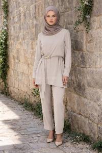 Stone Crew Neck Long Arm Modal Regular Trousers Comfortable Suit