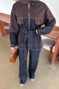 Lamelif Çift Renk Kuşaklı İkili Takım Koyu Mavi