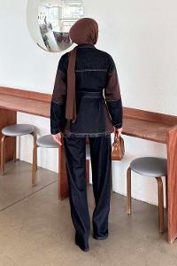 Lamelif Çift Renk Kuşaklı İkili Takım Koyu Mavi