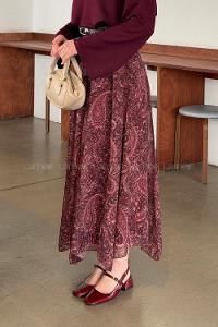Lamelif Desenli Şifon Etek Bordo