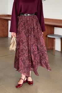 Lamelif Desenli Şifon Etek Bordo