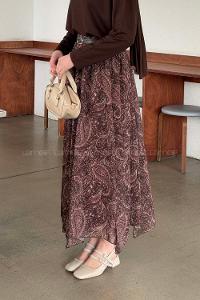 Lamelif Desenli Şifon Etek Kahve