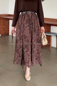 Lamelif Desenli Şifon Etek Kahve