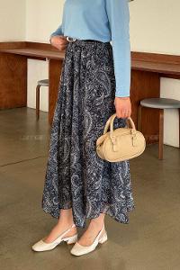 Lamelif Desenli Şifon Etek Lacivert