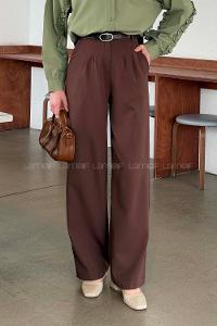 Lamelif Düğme Detaylı Pantolon Acı Kahve