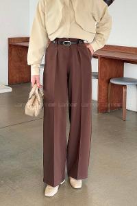 Lamelif Kemerli Pensli Pantolon Acı Kahve