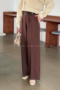 Lamelif Kemerli Pensli Pantolon Acı Kahve