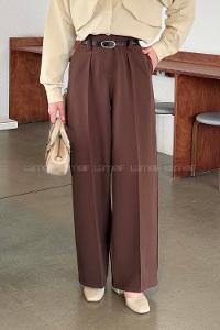 Lamelif Kemerli Pensli Pantolon Acı Kahve