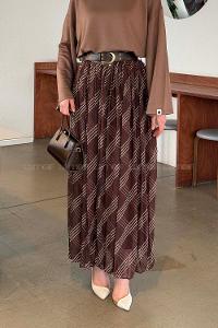 Lamelif Kemerli Şifon Etek Kahverengi