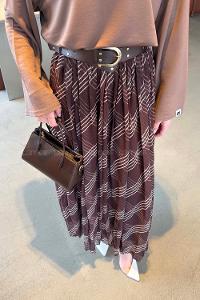 Lamelif Kemerli Şifon Etek Kahverengi