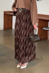 Lamelif Kemerli Şifon Etek Kahverengi