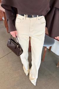 Lamelif Kesik Paça Renkli Dikiş Pantolon Krem