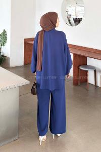 Navy Blue Shirt Collar Long Arm Crepe Fabric Regular Trousers Comfortable Suit