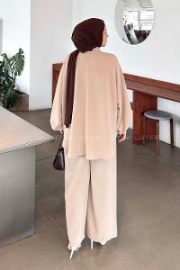 Lamelif Kol Büzgü Detaylı Takım Taş Rengi