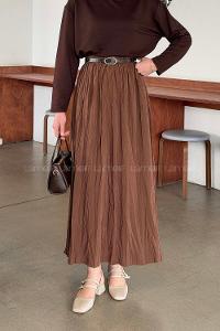 Lamelif Kraşlı Tesettür Etek Acı Kahve