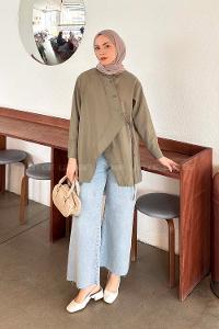 Lamelif Önü Çapraz Bağlamalı Gömlek Haki