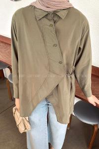 Lamelif Önü Çapraz Bağlamalı Gömlek Haki