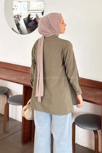 Lamelif Önü Çapraz Bağlamalı Gömlek Haki