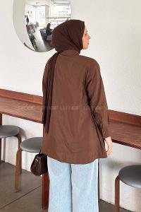 Lamelif Önü Çapraz Bağlamalı Gömlek Kahverengi