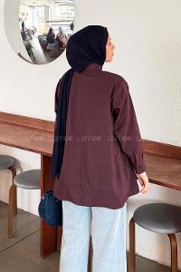 Lamelif Önü Çapraz Bağlamalı Gömlek Mürdüm