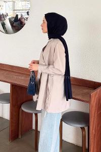 Lamelif Önü Çapraz Bağlamalı Gömlek Taş