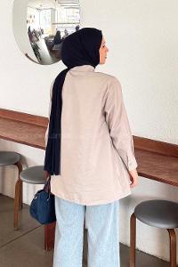 Lamelif Önü Çapraz Bağlamalı Gömlek Taş