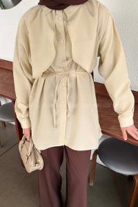 Lamelif Pelerin Detaylı Gömlek Bej