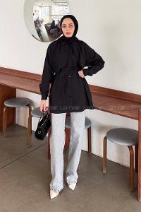 Lamelif Pelerin Detaylı Gömlek Siyah