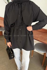 Lamelif Pelerin Detaylı Gömlek Siyah