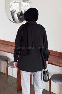 Lamelif Pelerin Detaylı Gömlek Siyah