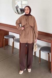 Lamelif Pelerin Detaylı Gömlek Soft Kahve