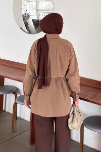 Lamelif Pelerin Detaylı Gömlek Soft Kahve