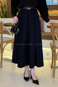 Navy Blue Viscose Fabric Flared Skirt Skirt