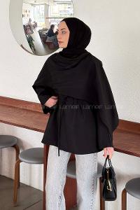 Black Crew Neck Long Arm Viscose Fabric Blouse