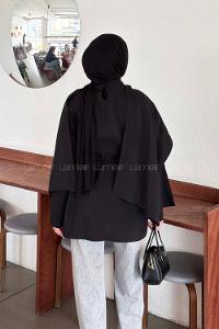 Black Crew Neck Long Arm Viscose Fabric Blouse