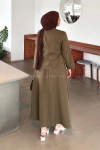 Lamelif Yan Bağlama Detaylı Etekli Takım Haki