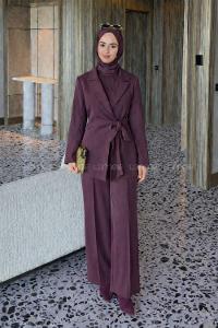 Plum Jacket Collar Long Arm Elastan Polyester Regular Trousers Comfortable Suit