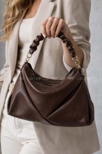 Lamelif Büzgülü Çift Askılı Kadın Omuz Çantası Acı Kahve