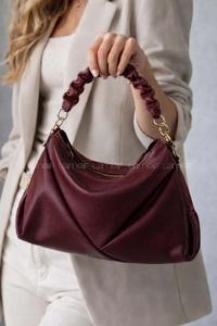 Lamelif Büzgülü Çift Askılı Kadın Omuz Çantası Bordo