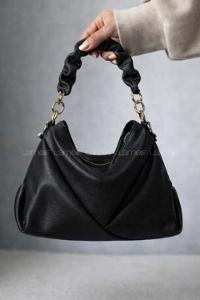 Lamelif Büzgülü Çift Askılı Kadın Omuz Çantası Siyah