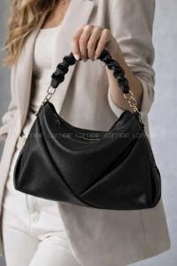 Lamelif Büzgülü Çift Askılı Kadın Omuz Çantası Siyah